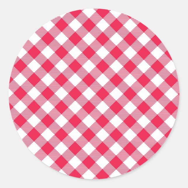 Klassisches Rot-Weiß-Gingham-Muster Rustikal Runder Aufkleber (Vorderseite)