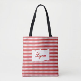 Klassisches Rot-Weiß Gingham | Personalisierter Na Tasche