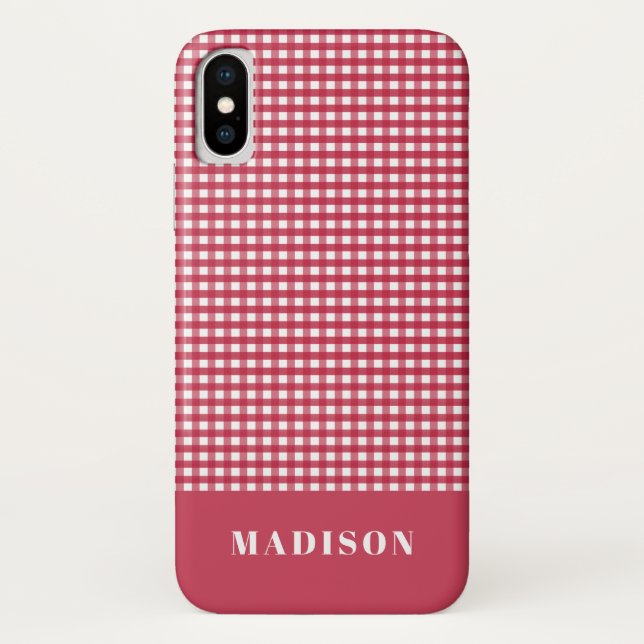 Klassisches Rot-Weiß-Gingham-Schachbrett-Muster Case-Mate iPhone Hülle (Rückseite)