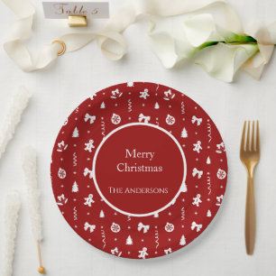 Klassisches Rot-Weiß-Weihnachts-Lebkuchen Pappteller