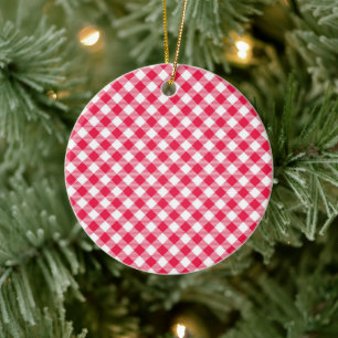 Klassisches rot-weißes Gingham-Muster Rustikal Keramik Ornament