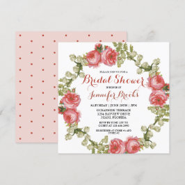 Klassisches Rote Rose-Kranz-Brautparty Einladung