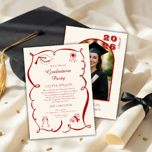 Klassisches rotes Abitur mit Foto-Party Einladung