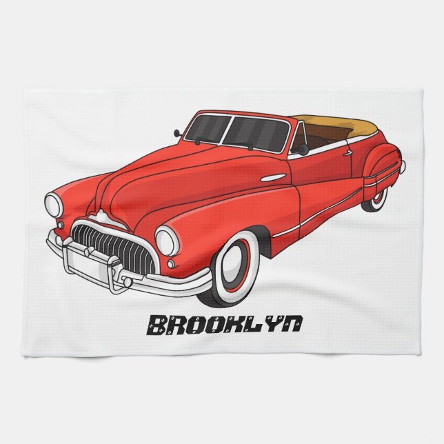Klassisches rotes Automobil von 1948 Geschirrtuch (Horizontal)