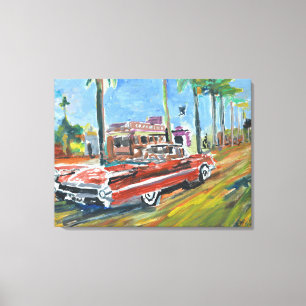 Klassisches rotes Cabrio Palm Boulevard Leinwanddruck