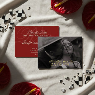 Klassisches rotes Foto Hochzeit Termin vormerken Folieneinladung