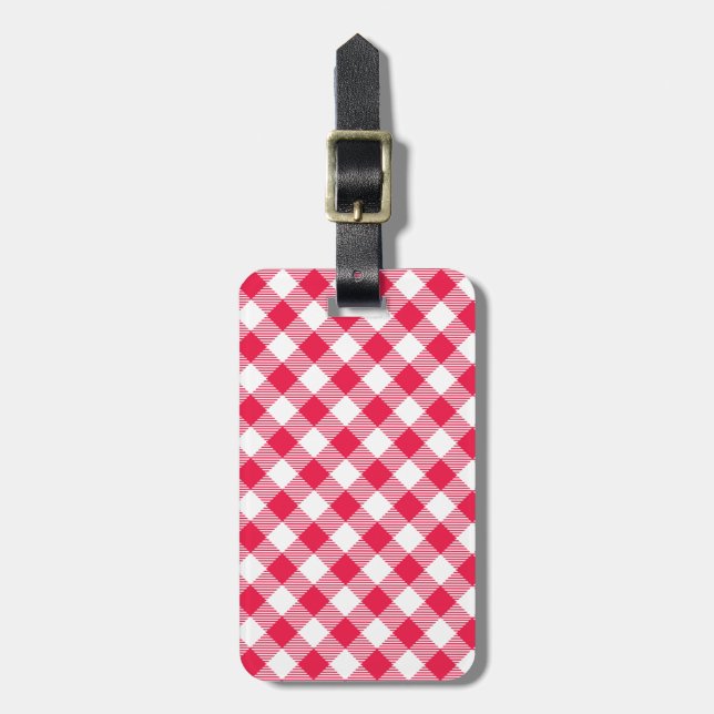 Klassisches rotes Gingham-Landmuster Gepäckanhänger (Vorderseite vertikal)