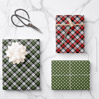 Klassisches Rotes Grün Schwarz-weiß Gingham Geschenkpapier Set
