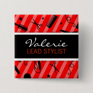 Klassisches rotes Haar-Salon-Namen-Abzeichen Button