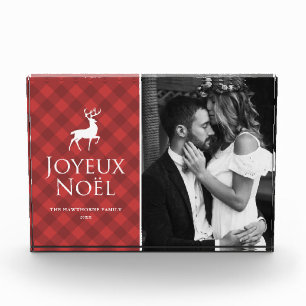 Klassisches rotes Karo mit Hirsch Joyeux Noël Feie Fotoblock