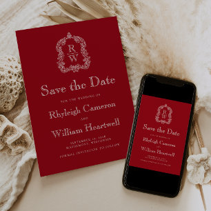 Klassisches rotes Preiselbeer-Monogramm-Wappen Save The Date