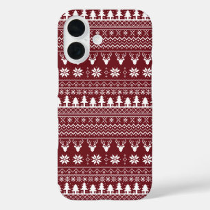 Klassisches rotes Rentier-Weihnachtspullover-Muste iPhone 16 Hülle