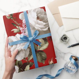 Klassisches rotes Rosen weißes Blumenmuster Geschenkpapier