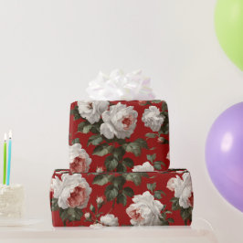 Klassisches rotes Rosen weißes Blumenmuster Geschenkpapier