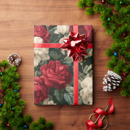Klassisches rotes Rosen weißes Blumenmuster Geschenkpapier