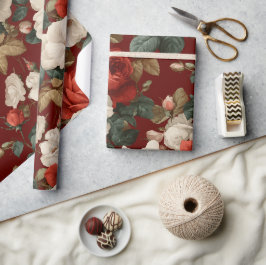 Klassisches rotes Rosen weißes Blumenmuster Geschenkpapier
