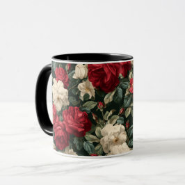 Klassisches rotes Rosen weißes Blumenmuster Tasse