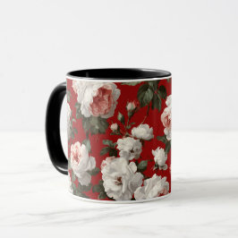 Klassisches rotes Rosen weißes Blumenmuster Tasse