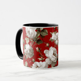 Klassisches rotes Rosen weißes Blumenmuster Tasse