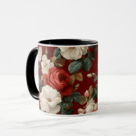 Klassisches rotes Rosenweiß-Blumenmuster Tasse