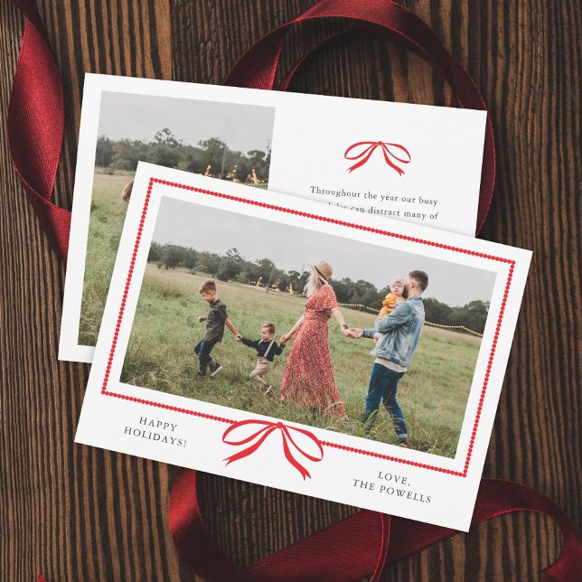Klassisches rotes Schleifenfoto Feiertagskarte (Classic Red Bow Photo Christmas Holiday Cards.)