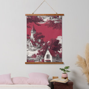 Klassisches rotes Toile mit pastoralen französisch Wandteppich Mit Holzrahmen