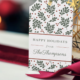 Klassisches rotes und grünes Weihnachtslaub-Fest Geschenkanhänger