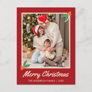 Klassisches rotes Weihnachtsfamilienfoto Feiertagspostkarte