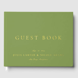 Klassisches Sage Grün Gold Kalligrafie Hochzeit Gästebuch