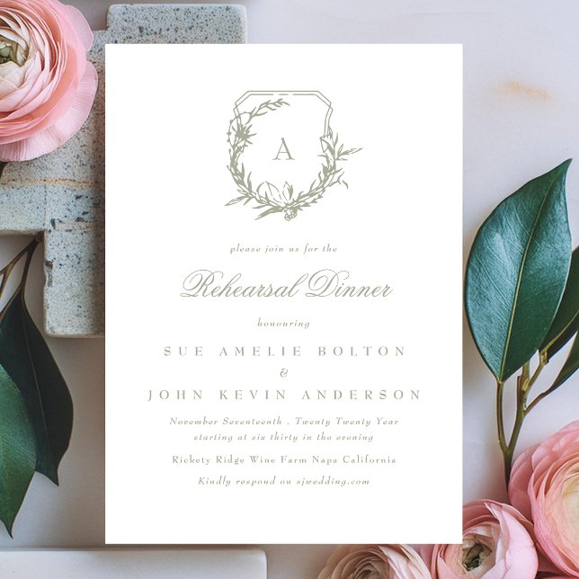 klassisches Salbei-Monogramm-Wappen-Probe Einladung (Von Creator hochgeladen)