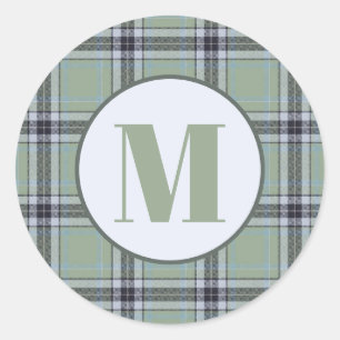 Klassisches Salbeigrün Blau Grau Tartan Karomuster Runder Aufkleber