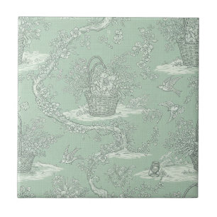 Klassisches Salbeigrün-Blumenmuster Fliese