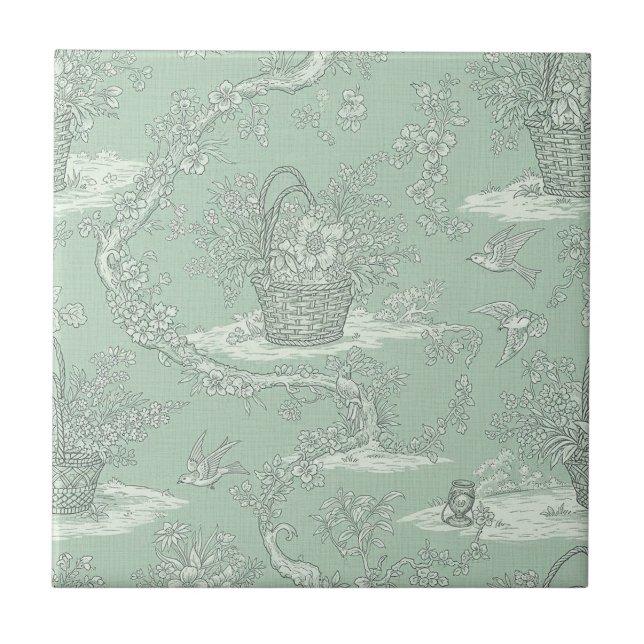 Klassisches Salbeigrün-Blumenmuster Fliese (Vorderseite)