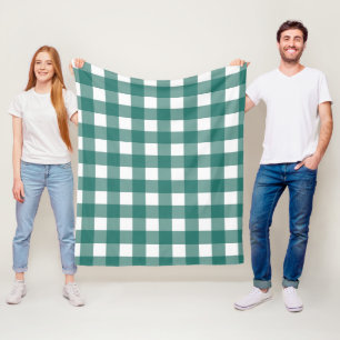 Klassisches Salbeigrün und weißer Gingham-Karo Fleecedecke