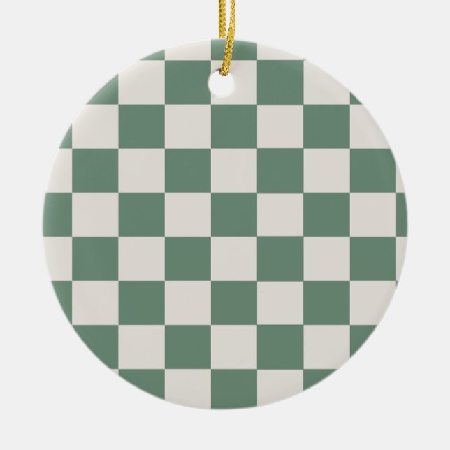 Klassisches Schachbrett aus grün und cremefarben Keramik Ornament (Vorne)
