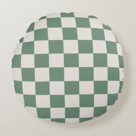 Klassisches Schachbrett aus grün und cremefarben Rundes Kissen