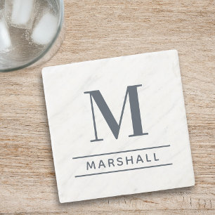 Klassisches Schiefergrau-Serif-Monogramm Name Steinuntersetzer
