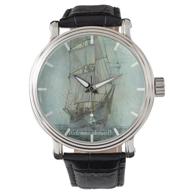 Klassisches Schiff (blau) Armbanduhr (Vorderseite)