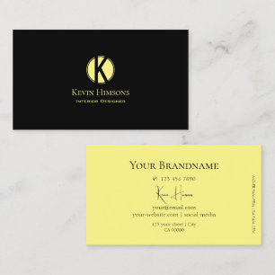 Klassisches Schlicht Schwarz und Gelb mit Monogram Visitenkarte