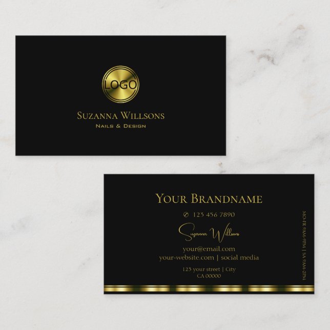 Klassisches Schlichtes Schwarz und Gold mit Logo S Visitenkarte (Vorne/Hinten)