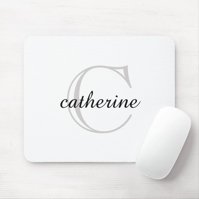 Klassisches Schlichtes White Script Monogram Mousepad (Mit Mouse)
