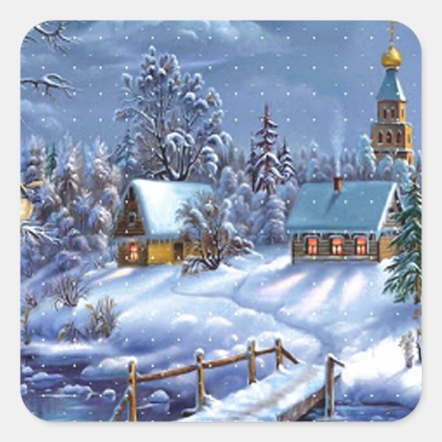 Klassisches, schönes Weihnachtsbild Quadratischer Aufkleber (Vorderseite)