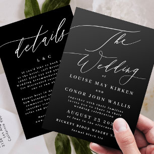 Klassisches Schwarz - Details zur Hochzeit auf der Einladung