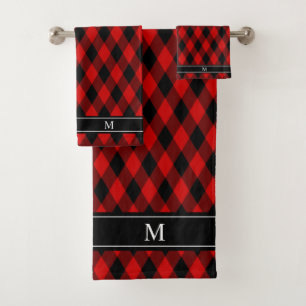 Klassisches Schwarz-Diamant-Muster und Monogramm Badhandtuch Set