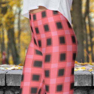 Klassisches Schwarz-Flamingo-Rosa-Karo-Muster Leggings
