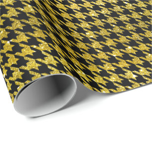 Klassisches Schwarz-Gold-Hahnentritt-Muster Geschenkpapier