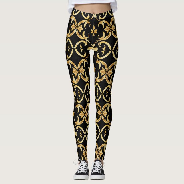 Klassisches Schwarz-Gold-Muster Leggings (Vorderseite)