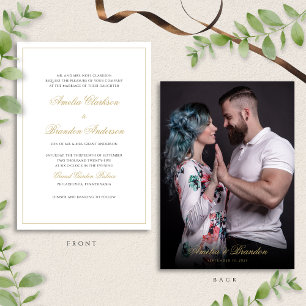 Klassisches Schwarz-Gold-Script-Foto Einladung