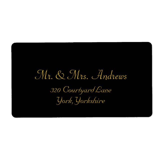 Klassisches Schwarz-Gold-Script-Hochzeitslabel (Vorne)