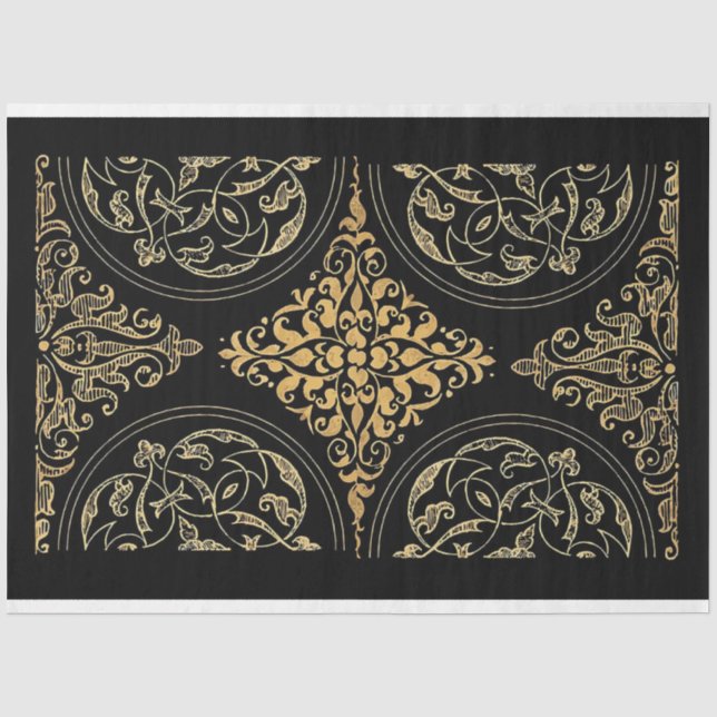 Klassisches Schwarz-Gold-Ziergewebe Seidenpapier (Vorderseite)